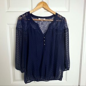 Navy Blue Blouse with Lace